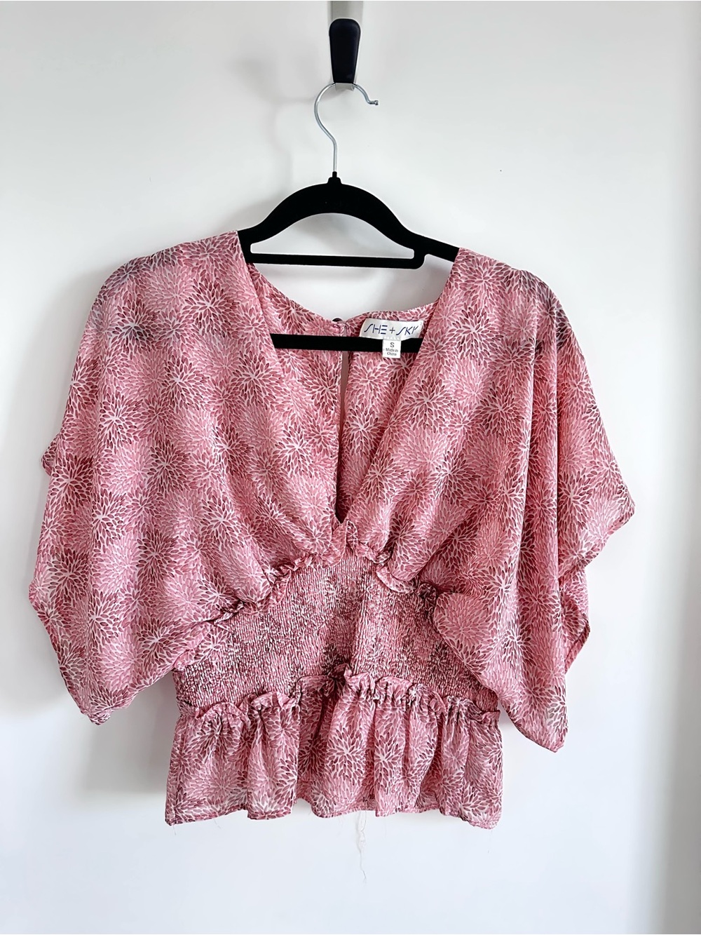 Pink Floral V-Neck Smocked Peplum Top